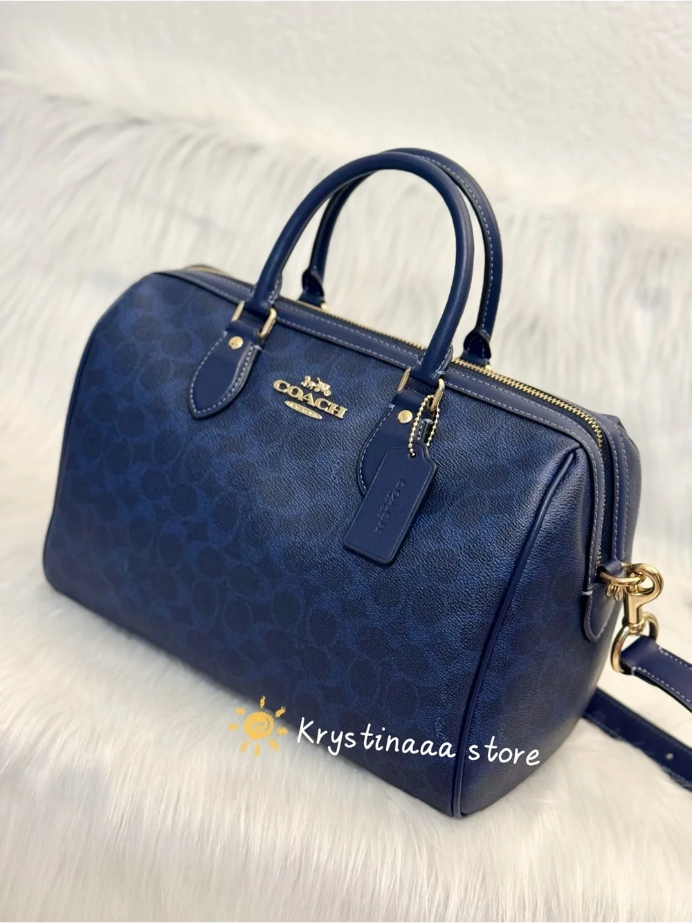 Coach Rowan Large Satchel Bag In Signature Canvas CEY74 Navy NWT